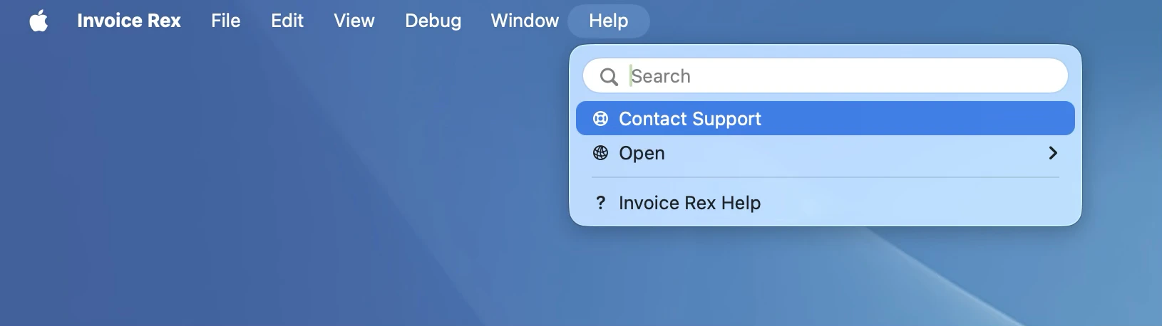 Invoice Rex support dialog