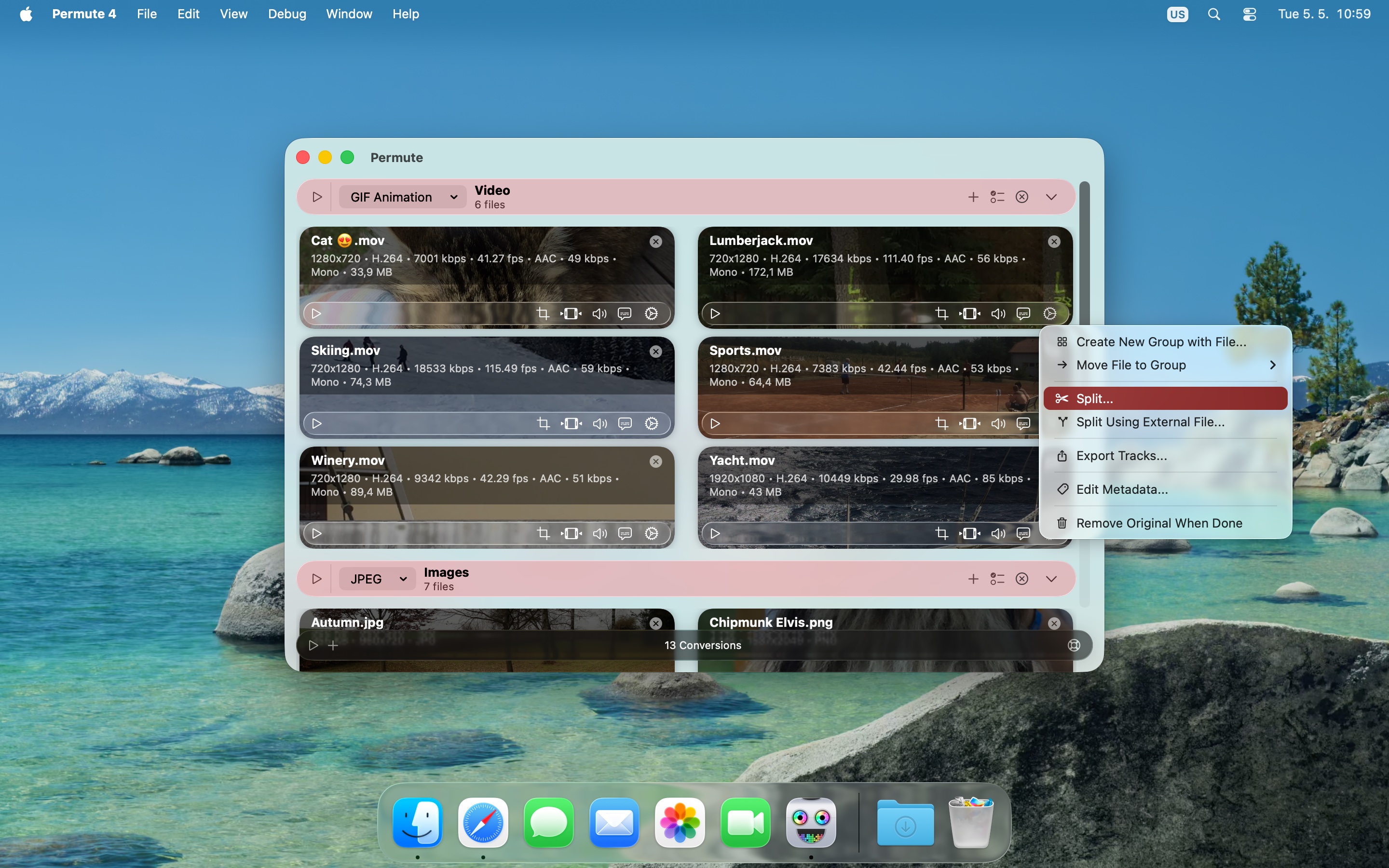 Actions menu